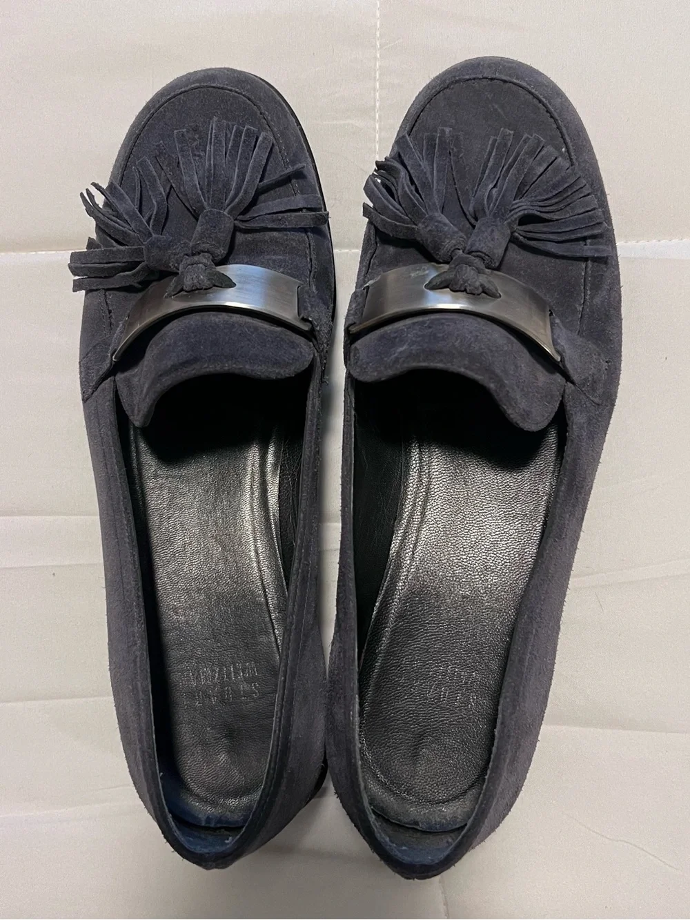 Stuart Weitzman Grey Suede Tassel Loafers